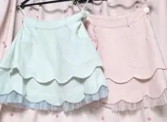 ツイード ラメ スカラップ スカート サックス ピンク セット 甘ロリ 双子のサムネイル