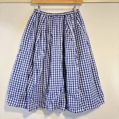 青と白 ギンガムチェック フレアスカート