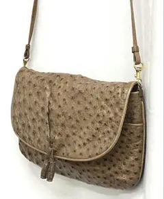 S1-14 オーストリッチ ショルダーバッグ 2way クラッチバッグ ブラウン