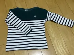 長袖カットソー 110cm 緑と白のストライプ