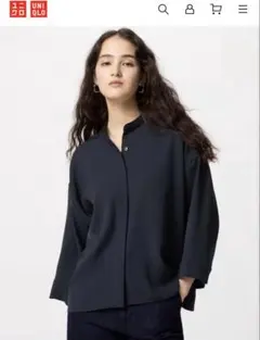 UNIQLO ドレープブラウス 七分袖 ブラックＬ