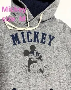 ミッキーマウス ツイード風 裏ボアパーカー グレー/ネイビー　M
