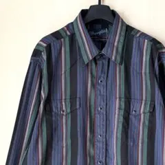 90s古着　OLDラングラー　ウエスタンシャツ　レトロストライプ　　薄手　テロ感