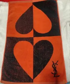 【レア】イヴ・サンローラン　オレンジと黒のハート柄タオルハンカチ　YSL