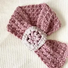 マフラー　花　ピンク　スヌード　モチーフ編み　ストール　ネックウォーマー