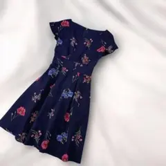 PROPORTION 花柄ワンピース ネイビー 半袖 フレア M