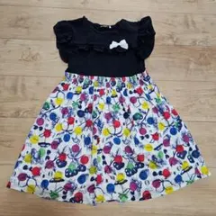 ☆BeBe☆ネイビー×フルーツ柄ドッキングワンピース☆美品１３０☆のサムネイル