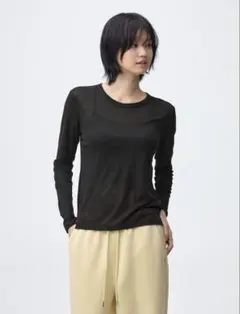 GUレディース　ソフトシアークルーネックT長袖