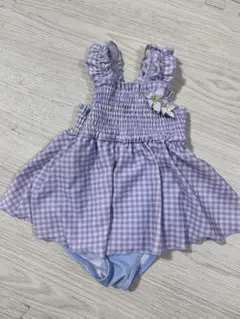 petit main 紫のチェック柄水着