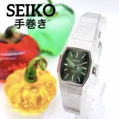 【稼働品】セイコー 手巻き レディース腕時計 グリーン ヴィンテージ レトロ