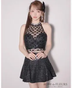 パールスパンコールホルターネックセットアップフレアミニキャバドレス(fm3252