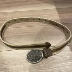 アイボリー　ブラウン　カジュアルベルト　バックル