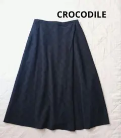 極美品　CROCODILE　ロングフレアスカート　ブラックウォッチ　トラッド　紺のサムネイル