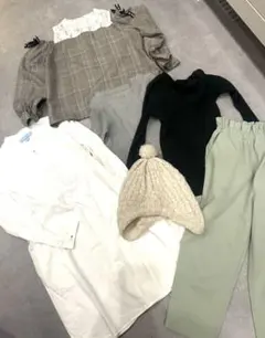 まとめ売り5着UNIQLO ホワイト ボタン付きシャツ ワンピース120130