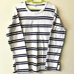 UNIQLOユニクロ　メンズロンT   ホワイト濃紺ボーダー　M