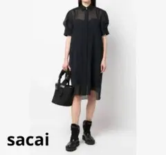 sacai ストライプ パフスリーブ ロングシャツワンピース ミニワンピースのサムネイル