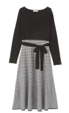 ギンガムチェック　ニットワンピース　かわいい　黒　ブラック　プロポ