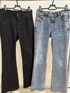 ２着セットGU スリムフレアジーンズ　丈標準　Sサイズ　BLACK BLUE