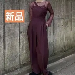 【新品タグ付】AMERI ワンショルダー サロペット パンツ ボルドー Sのサムネイル