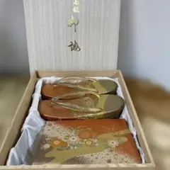 金色オレンジ花柄和装履物バッグ セット