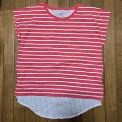 160cm ボーダー柄 バックデザインカットソー フレンチスリーブ 半袖 ピンクのサムネイル