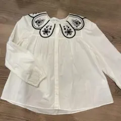 ZARA 刺繍入りホワイト長袖ブラウス