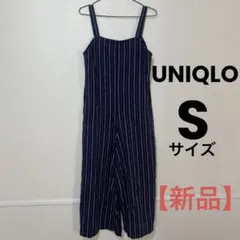 【新品タグ付】 ユニクロ リネンブレンドストライプサロペット S ネイビー