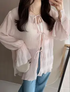 【こ様専用】GRL シアーリボンサイドスリットブラウス[dk1108]