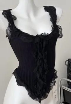 レース フリルたっぷりタンクトップ キャミソール