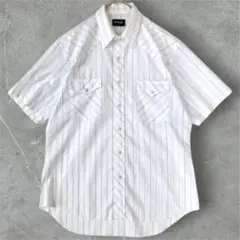 Wrangler メンズ 半袖 ストライプ シャツ ポケット 白 青 ゆったりL