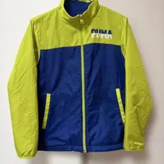 PUMA プーマ ナイロンジャケット 裏フリース ネイビー×蛍光グリーン