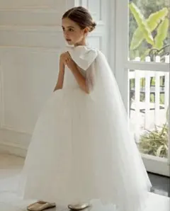 美品　キッズ　ドレスホワイト チュール リボン付きドレス