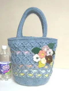 手編み毛糸バッグ❀お花モチーフバッグ