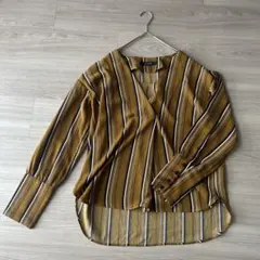 美品 NANO universe ストライプ柄長袖ブラウス FREE イエロー