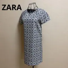 ⭕️ZARA 白黒ペイズリー模様 半袖ワンピース　裏地なし　 XS