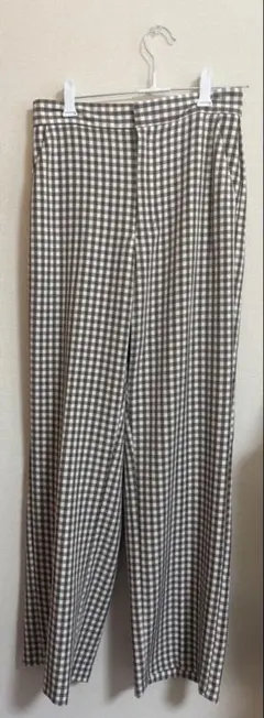 GU ジーユーギンガムチェックストレートパンツブラウン　M