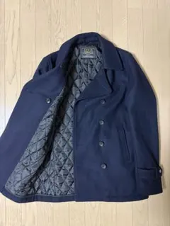 【美品】EDWIN ピーコート M ウール アウター メンズ 通勤 ネイビー