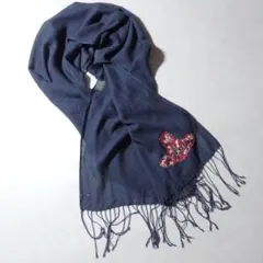 【希少】ヴィヴィアンウエストウッド カシミヤ混 ストール 両面刺繍 オーブ 紺