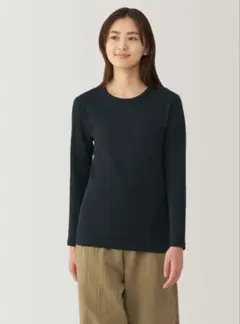 無印良品　あったか綿　厚手　クルーネック　長袖Tシャツ　M 黒