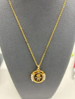 【ヴィンテージ調】ゴールドカラー ネックレス 花モチーフ ラインストーン付き