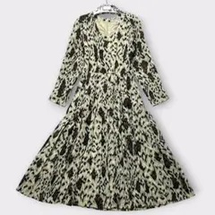 Louis Féraud 総柄マキシワンピース プリーツ レオパード ウール M