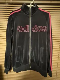 00s adidas トラックジャケット ベロア 黒 ピンク y2k