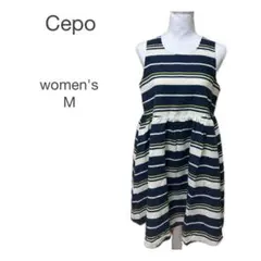 Cepo ワンピース ノースリーブ ミニワンピース Aライン M ボーダー柄