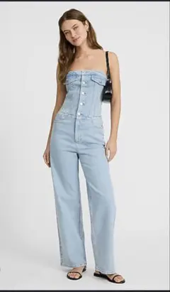 ZARA デニム ベアトップ オールインワン ジャンプスーツのサムネイル