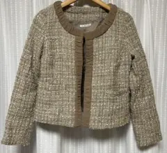 美品。フォーマル。ツイード素材ノーカラージャケット。