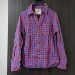 Hollister 赤と青のチェック長袖シャツ S