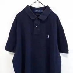 ポロラルフローレン　ポロシャツ　半袖　無地　ポニー　刺繍ロゴ　ネイビー　XL