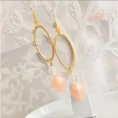 【No.224】天然石クォーツ オーバルリングピアス