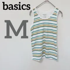 basics 【M】ストライプ ノースリーブシャツ ノースリーブ タンクトップ