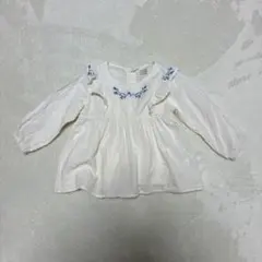テータテート　80cm 長袖ブラウス　女の子　刺繍　フリル　白　トップス